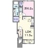 山陽本線（中国）/新倉敷駅 徒歩44分 1階 築浅 1LDKの間取り