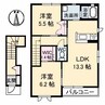 モンターニュ　A棟 2LDKの間取り