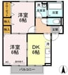 セジュールシフォンB棟 2DKの間取り