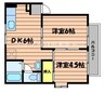 オアシス秋岡　B 2DKの間取り