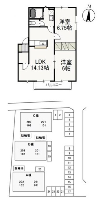 間取図 山陽本線（中国）/庭瀬駅 徒歩18分 2階 築20年