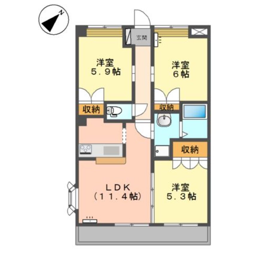 間取図 山陽本線（中国）/新倉敷駅 徒歩5分 2階 築15年