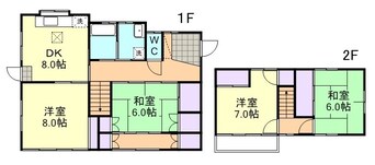 間取図 水島臨海鉄道水島本線/浦田駅 徒歩30分 1-2階 築44年