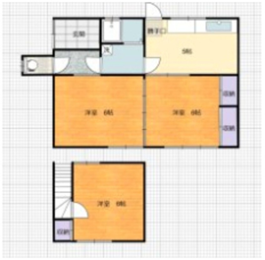間取図 山陽本線（中国）/新倉敷駅 徒歩65分 1階 築52年