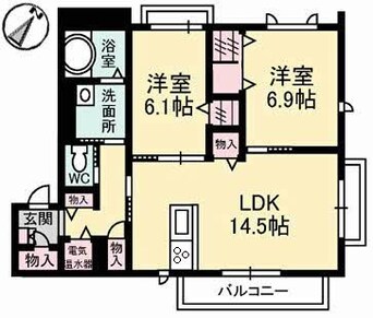 間取図 山陽本線（中国）/新倉敷駅 徒歩6分 2階 築12年