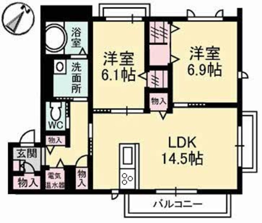間取図 山陽本線（中国）/新倉敷駅 徒歩6分 2階 築12年