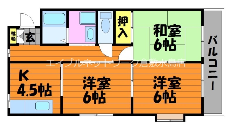 宇野線<宇野みなと線>/早島駅 徒歩8分 1階 築29年 2DKの間取り