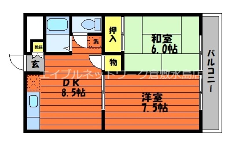 間取図 水島臨海鉄道水島本線/球場前駅 徒歩11分 3階 築37年