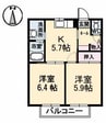 山陽本線（中国）/新倉敷駅 徒歩27分 2階 築29年 2Kの間取り