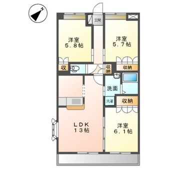 間取図 山陽本線（中国）/倉敷駅 バス19分神社前下車:停歩4分 2階 築16年