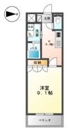 山陽本線（中国）/倉敷駅 バス:7分:停歩8分 2階 築19年 1Kの間取り
