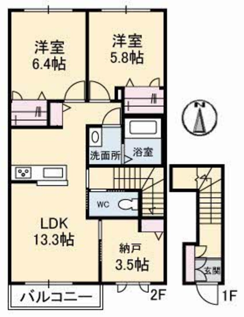 間取図 山陽本線（中国）/新倉敷駅 徒歩23分 2階 築9年