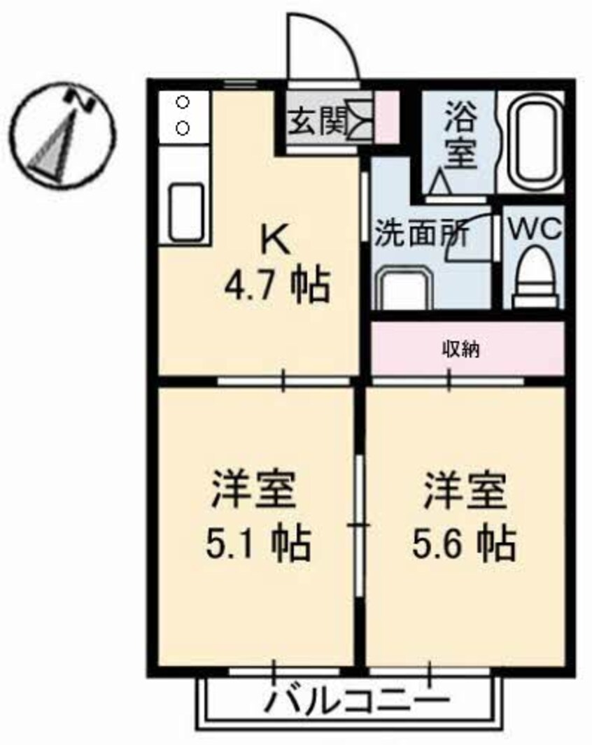 間取図 水島臨海鉄道水島本線/球場前駅 徒歩12分 2階 築28年