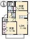 山陽本線（中国）/新倉敷駅 徒歩17分 1階 築21年 2LDKの間取り