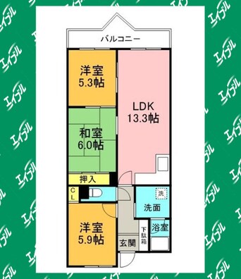 間取図 名鉄名古屋本線/有松駅 徒歩6分 3階 築37年