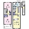 プルメリア 2LDKの間取り