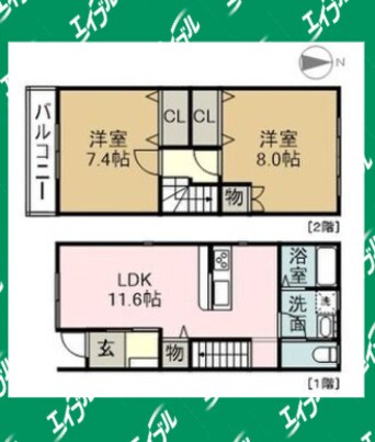 間取図 名古屋市営地下鉄名港線/築地口駅 徒歩14分 1-2階 築13年
