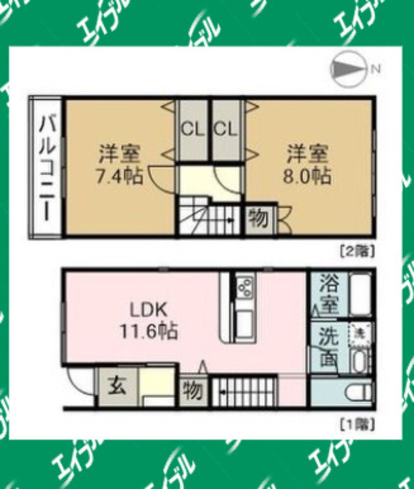間取図 名古屋市営地下鉄名港線/築地口駅 徒歩14分 1-2階 築13年