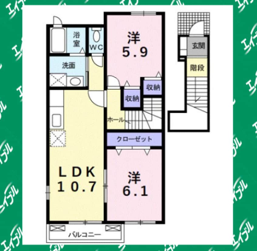 間取図 名鉄常滑線・空港線/常滑駅 バス5分知多バス「山方橋」停下車:停歩3分 2階 築18年