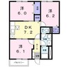 アヴニールＢ棟 3DKの間取り