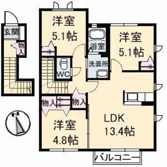 間取図 ヴィラシオン木之庄　Ｂ棟