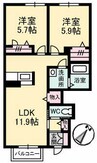 ガーデンズ多治米　Ｂ棟 2LDKの間取り