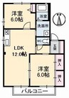 ディアス山手　Ｂ棟 2LDKの間取り