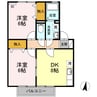 セジュール新市　B棟 2DKの間取り