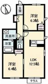 グランドール川口 B棟 2LDKの間取り