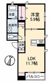 グランベレオ手城 1LDKの間取り