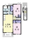 グラースメゾンⅡ　Ｂ 2LDKの間取り