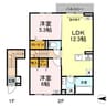 D-ROOM川北 2LDKの間取り
