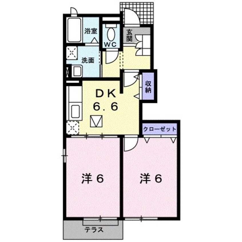 間取図 指宿枕崎線/宮ケ浜駅 徒歩16分 1階 築16年