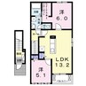 2階 築8年 2LDKの間取り