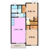 シェル　ラシーヌⅠ 2LDKの間取り