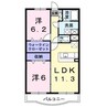 シャトーウエスト　Ｂ棟 2LDKの間取り
