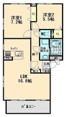 ラ　レーヴ 2LDKの間取り