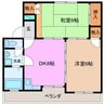 レーベンハイツ中部 2DKの間取り