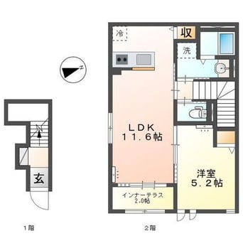 間取図 名古屋市営地下鉄東山線/藤が丘駅 徒歩13分 1-2階 築2年