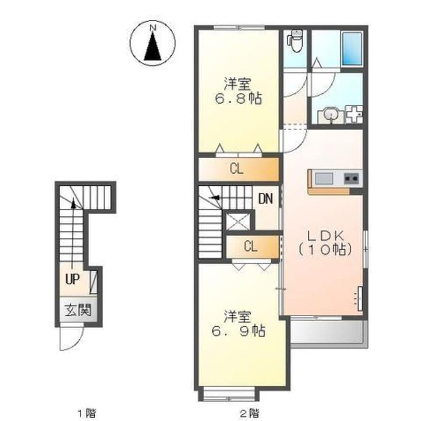 間取図 名鉄豊田線/赤池駅 バス24分「白山停」下車:停歩6分 1-2階 築11年