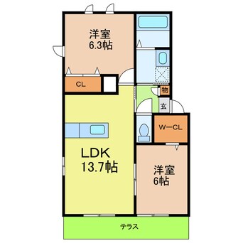 間取図 名鉄豊田線/日進駅 徒歩22分 1階 築19年