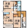オークフォレスト名東 2LDKの間取り