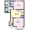 スカイビレッジD 2DKの間取り