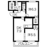 エクラ３ 2DKの間取り
