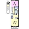フルールＭ２ 1LDKの間取り