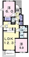 カーサ・フィオーレＢ 2LDKの間取り