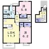 サンフラワー　Ｂ 2LDKの間取り