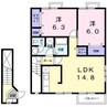 スカイヒルズＣ 2LDKの間取り