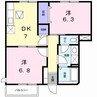 グリーンダイヤ村瀬　Ｂ棟 2DKの間取り