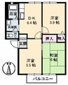 メゾン・アムール　C棟 3DKの間取り